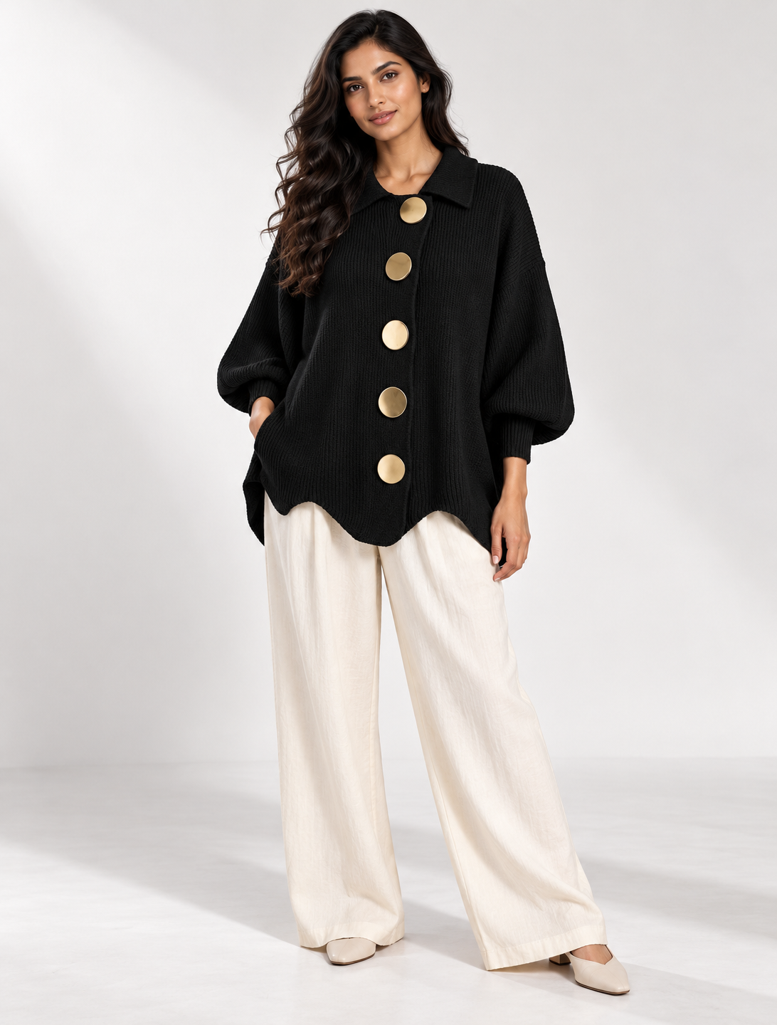 Isadora | Ylipitkä Cardigan, jossa on Suuret Metallipainikkeet